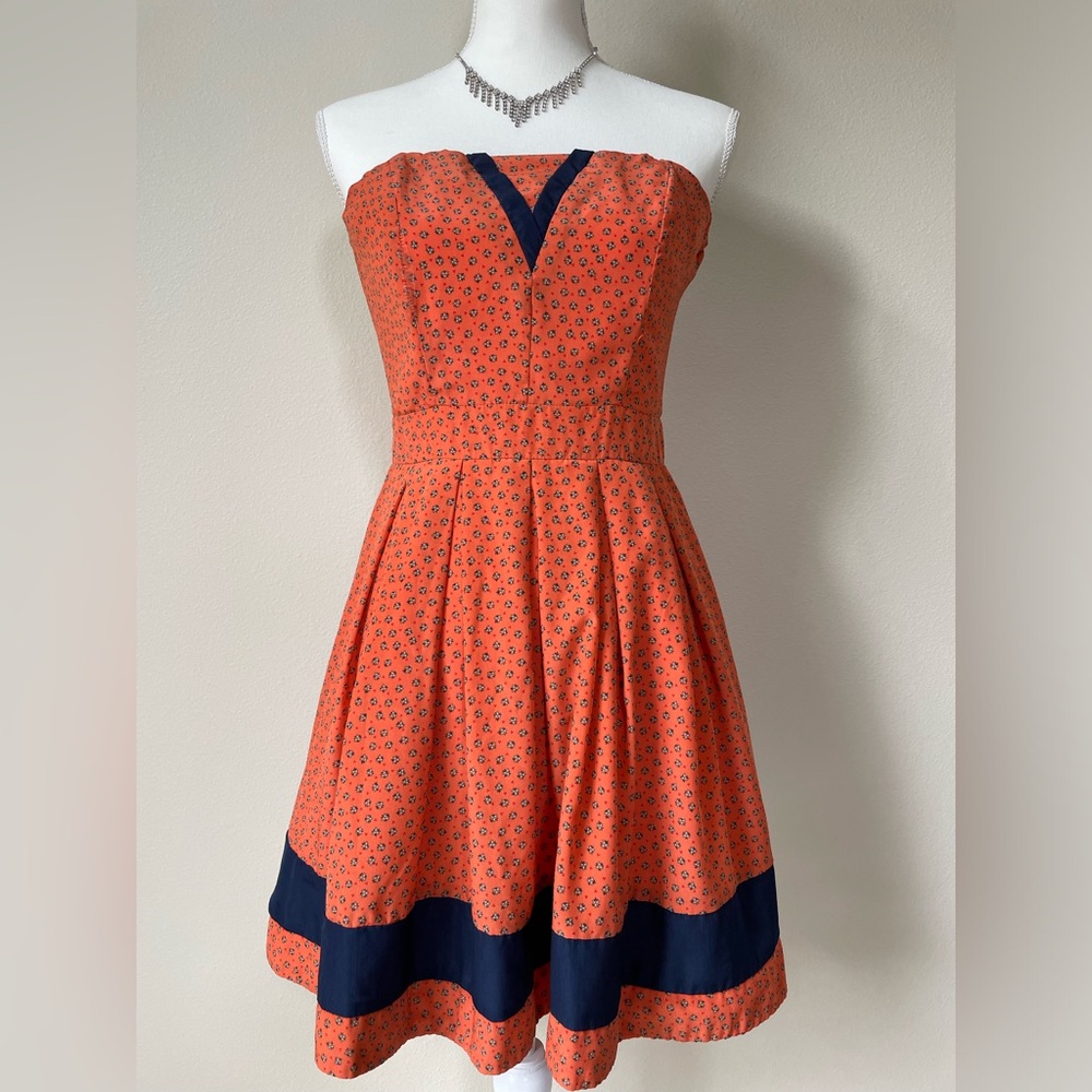 Fully Lined Orange Strapless Summer Dress Size M